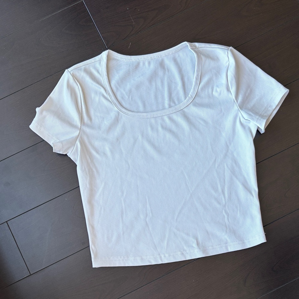 Classic Scoop Neck Ribbed Crop Top - White